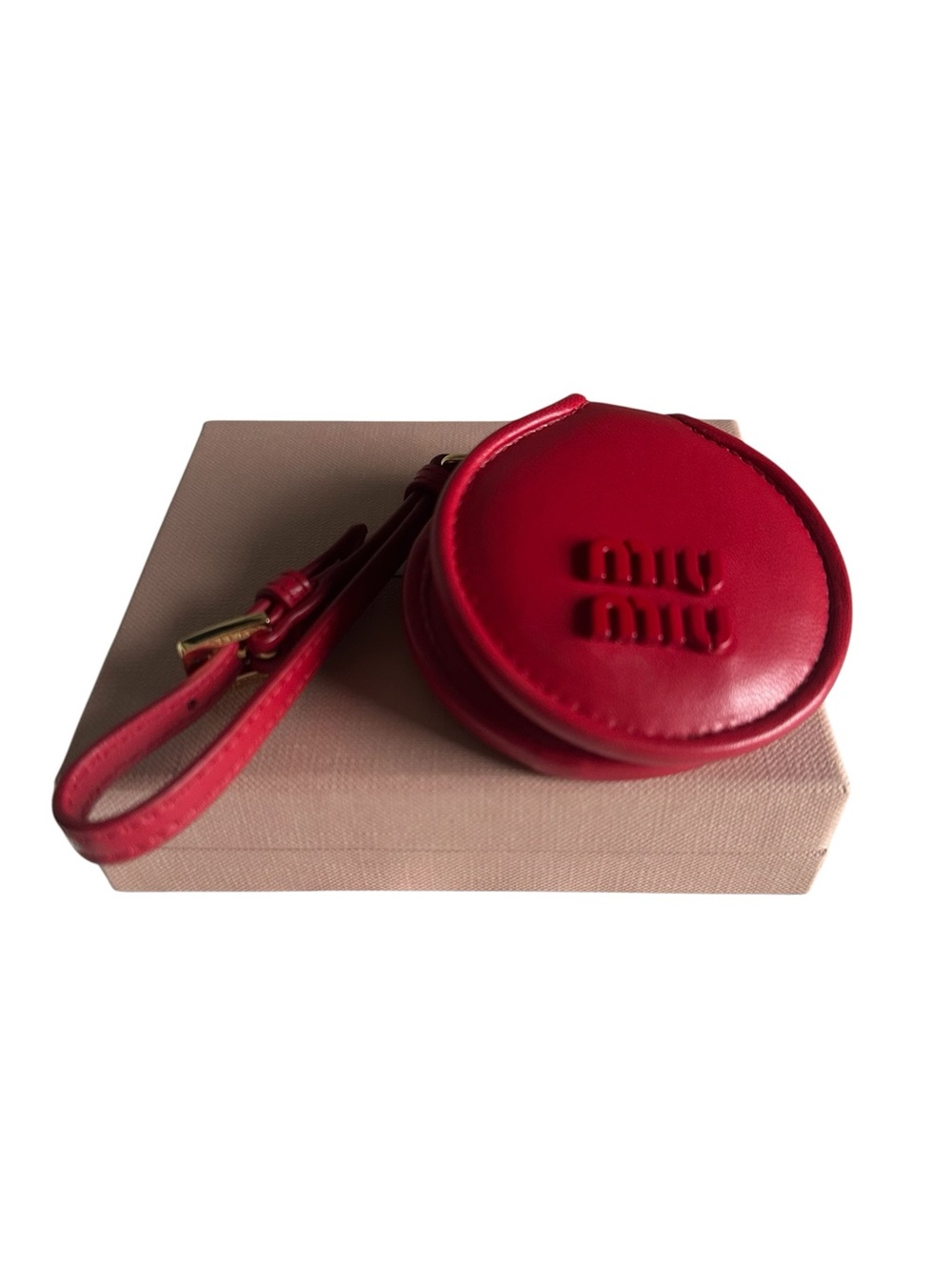 Miu Miu Red Leather Compact Mirror Wristlet Bag Charm w/ Box - Picture 2 of 10